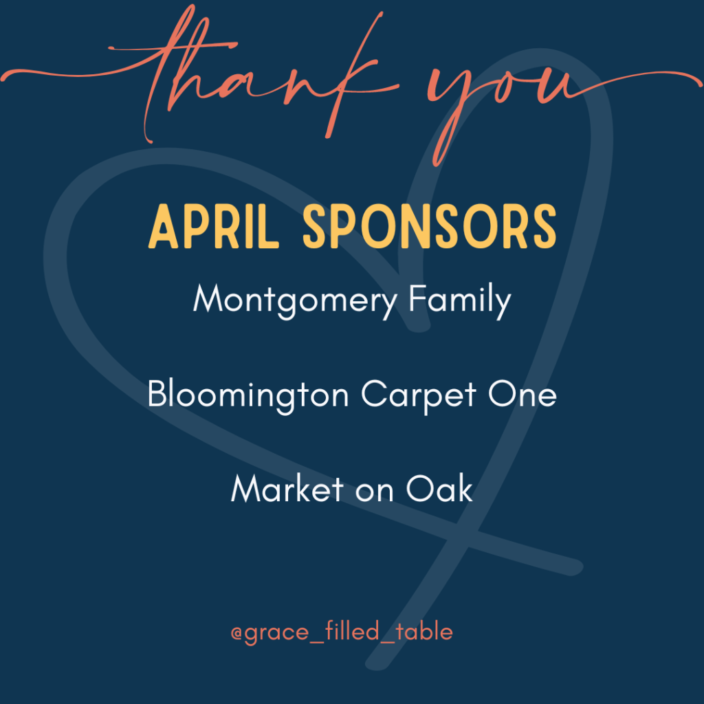 April sponsors, Montegomery Family, Bloomington Carpet One and Market on Oak. April Showers bring may flowers.